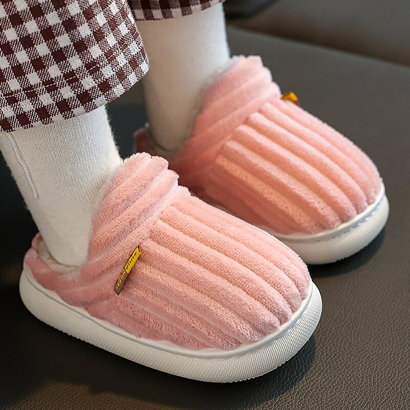 Зимние Детские хлопковые тапочки, детская Нескользящая домашняя обувь для помещений, зимние простые теплые детские повседневные плюшевые тапочки для мальчиков и девочек, 2023