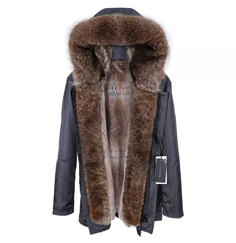 Мужская зимняя куртка-бомбер MAOMAOKONG, куртка из натурального кроличьего меха, парка из натурального меха енота, 2023