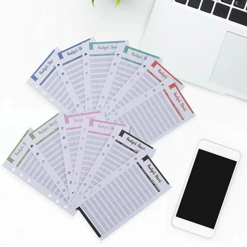 Multi-Color Expense Tracker Binder, Folhas Binder, Inserções de Planejador, Envelope para Famílias, 6 Anéis, 12Pcs