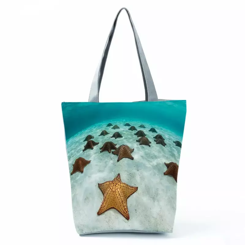 Seabed Starfish Padrão Print Shoulder Bag, Moda Feminina, All-Match Beach Bag, Eco Friendly Shopping, VL015
