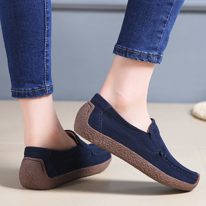 Nowe pojedyncze buty damskie duży rozmiar zamszowe Casual damskie koreańska wersja mokasyny damskie skórzane buty dla matek