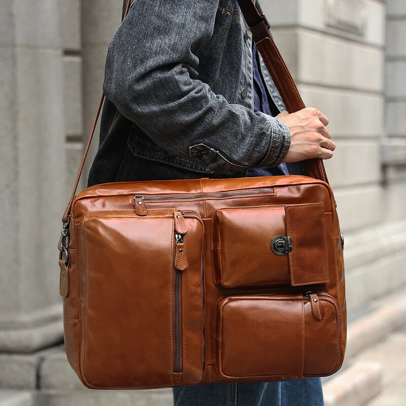 Новинка, мужская сумка кожаный деловой портфель, многофункциональная мужская сумка через плечо в стиле ретро, с диагональю 17 дюймов