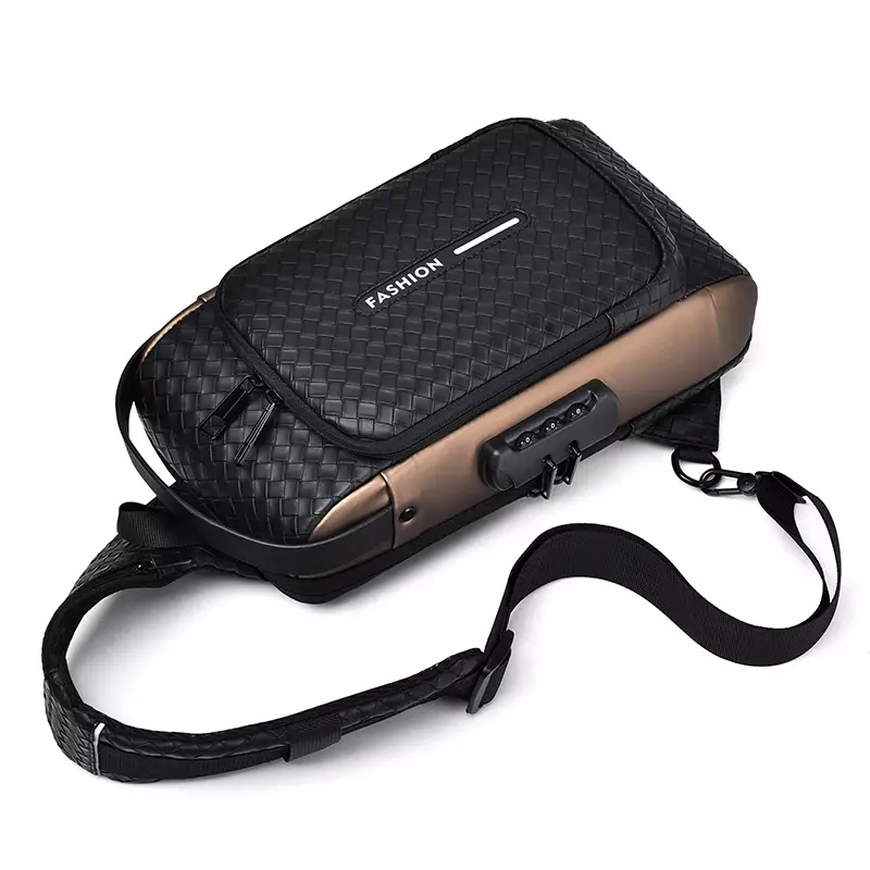Tas ransel Fashion pria, tas selempang portabel dengan pengisian daya Pria USB tas anti-maling, pita tas dada luar ruangan olahraga PU Port