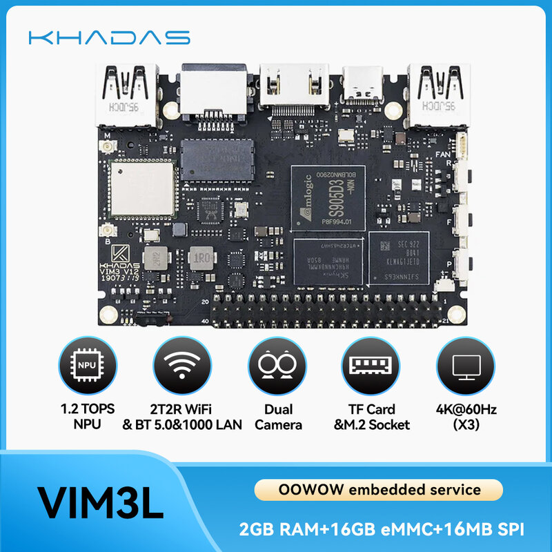 Khadas VIM3L SBC: Amlogic S905D3-N0N Soc, 1.2 TOPS 성능 NPU | 2GB + 16GB 싱글 보드 컴퓨터 개발자 보드