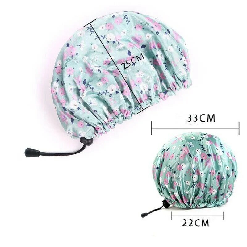 Bonnets de douche réutilisables, bonnet de bain Extra Large, Double couche avec doublure en PEVA, bande élastique réglable