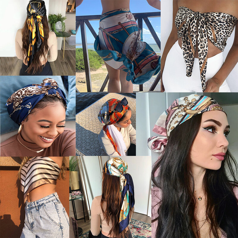 ผ้าไหมผู้หญิงผ้าพันคอแฟชั่นผ้าพันคอที่สวยงาม Foulard อ่อนซาตินผ้าคลุมไหล่ Kerchief 90ซม.สแควร์คอ Headscarf ผ้าพันคอ