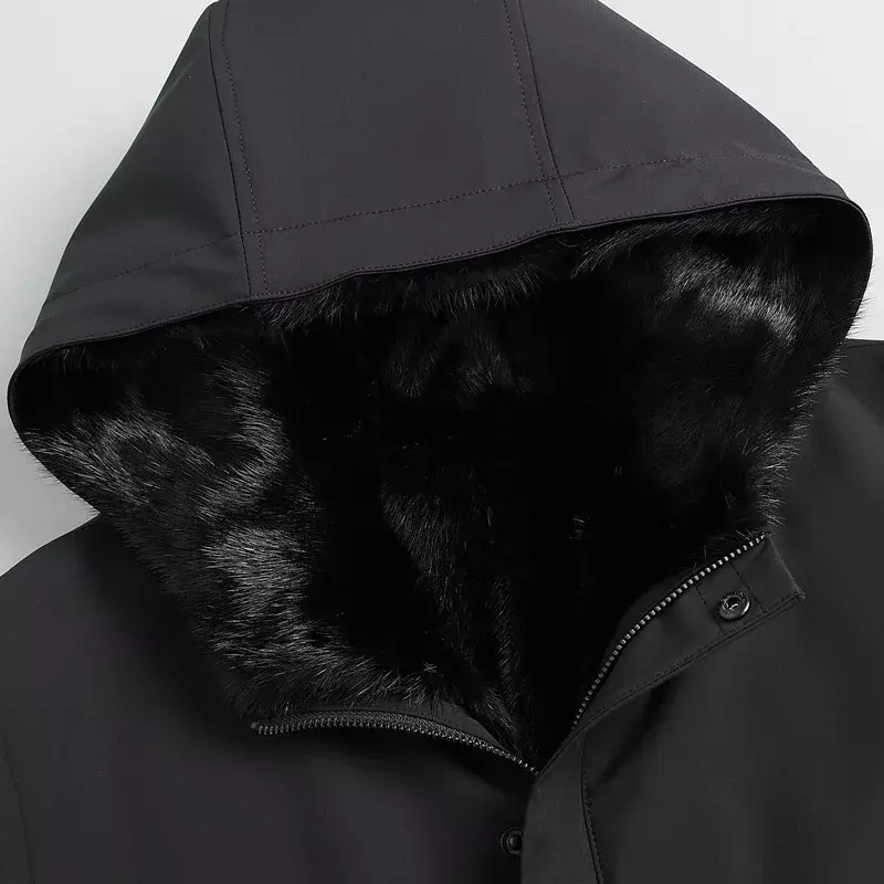 Tcyeek-abrigo de piel de visón para hombre, Parkas cálidas de longitud media con capucha, chaqueta de piel auténtica, ropa de invierno, Lq517