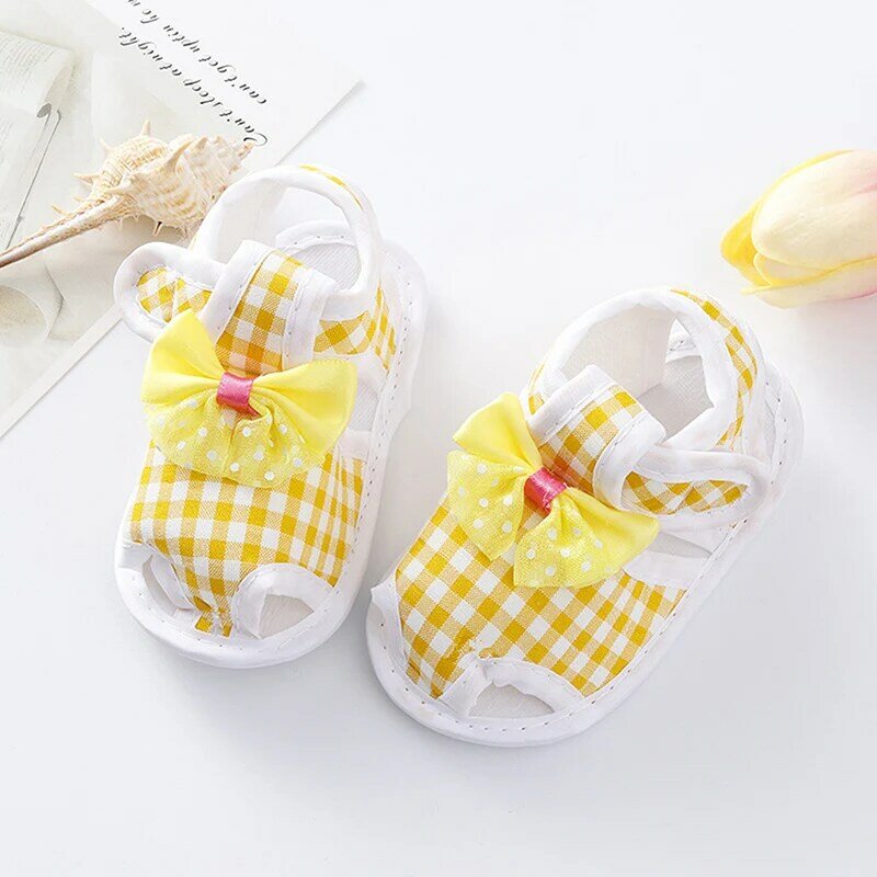 2022 New Arrival Baby Girl Summer Sandals Plaid Print Bow Non-slip Shoes Bottom Prewalker Toddler  Sandals