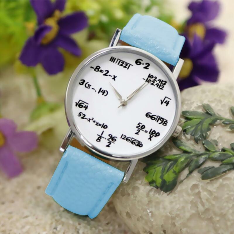 ขายร้อนแฟชั่นการออกแบบสูตรคณิตศาสตร์นาฬิกาผู้หญิงสีขาวสายรัดนาฬิกาหนังควอตซ์นาฬิกาข้อมือสตรี Montre Femme