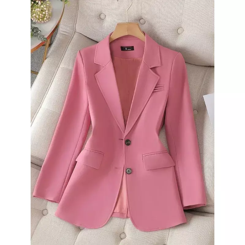 Модный женский однотонный Блейзер розового, кофейного, черного цветов, Женская однобортная прямая куртка с длинным рукавом, Женское пальто