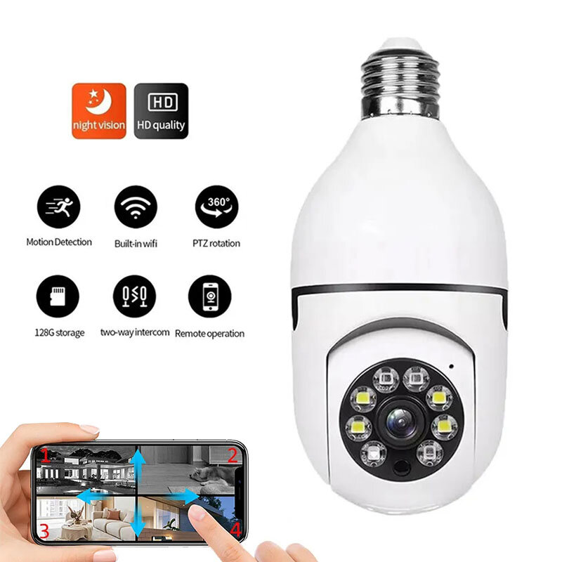 Kamera CCTV E27 bohlam WiFi 1080P, kamera IP keamanan rumah, kamera inframerah penglihatan malam jaringan nirkabel