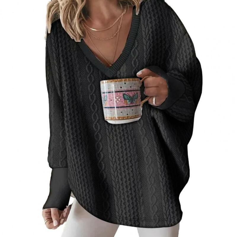 Suéter de manga larga con cuello en V para mujer, Jersey de punto suelto con patrón retorcido, Otoño e Invierno