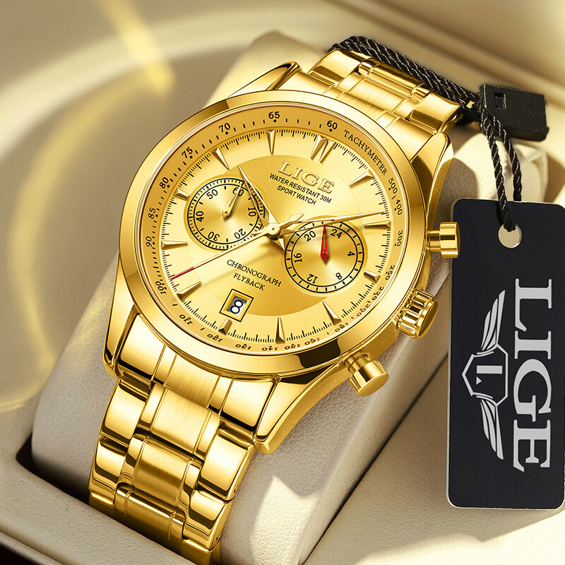 LIGE-Grande montre de sport pour homme, étanche, chronographe Shoous, acier inoxydable, montre-bracelet à quartz, mode masculine