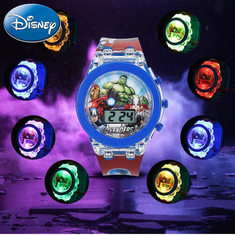 Disney-reloj brillante de dibujos animados para niños, Marvel, Spider-Man, unicornio, princesa Elsa, Flash, electrónico, Digital, estudiante, juguete, reloj