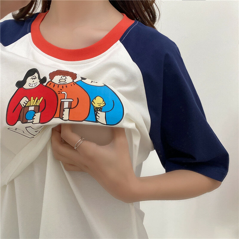 Kaus Menyusui Musim Panas Baju Postpartum Longgar Lengan Pendek untuk Ibu Menyusui Baju Hamil Hamil 2212