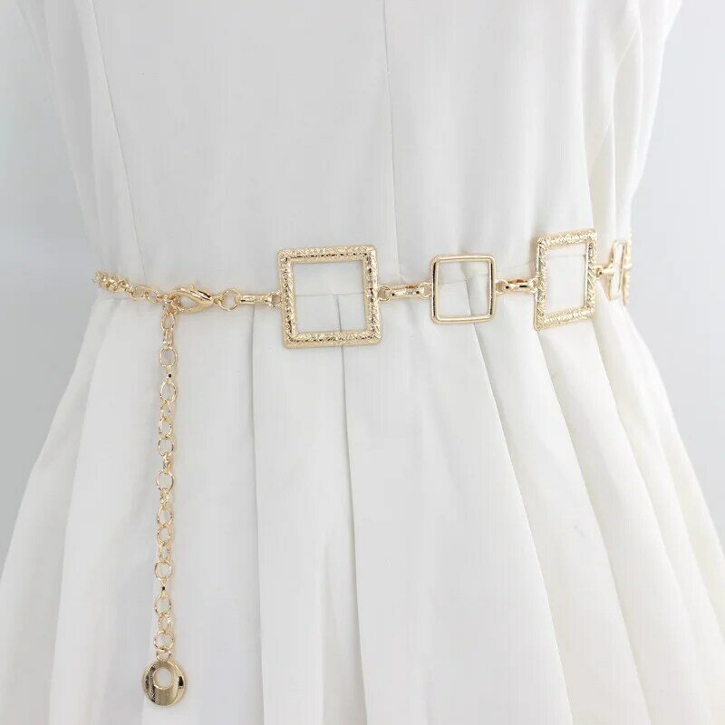 Elegant Round Metal Belt for Women Retro Gold Silver Carved Hollow Out Chain Long Belts Fashion Dress Decorative Lady Waistband