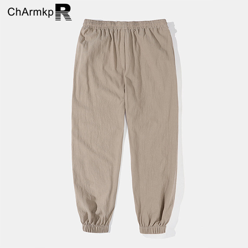 Летние длинные брюки ChArmkpR 2024, Мужская одежда, модные однотонные брюки, уличная одежда, повседневные свободные брюки с завязкой на талии