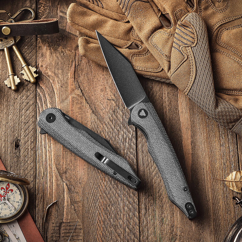 TRIVISA Folding Pocket Hunting EDC Flipper Knife for Camp Man,Folded Outdoor Knives with 3.7"14C28N Steel Blade ,Micarta Handles