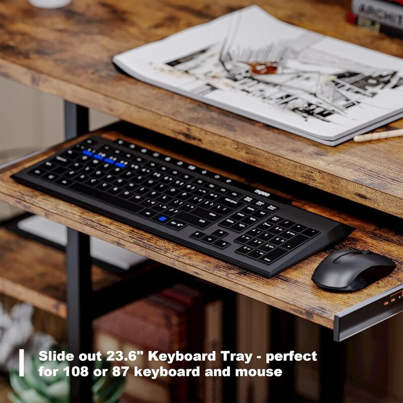 Biurko komputerowe IRONCK 47", biurko komputerowe do domowego biura z półką na klawiaturę, stojak na monitor, półka do przechowywania, stojak na procesor, nowoczesny