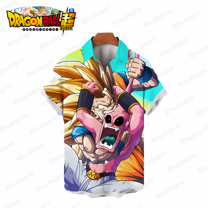 Camisa de Anime de Dragon Ball Z para hombre, ropa bonita Y2k de gran tamaño, manga corta, a la moda ropa de calle, Super Saiya, Goku, Vegeta, 2024