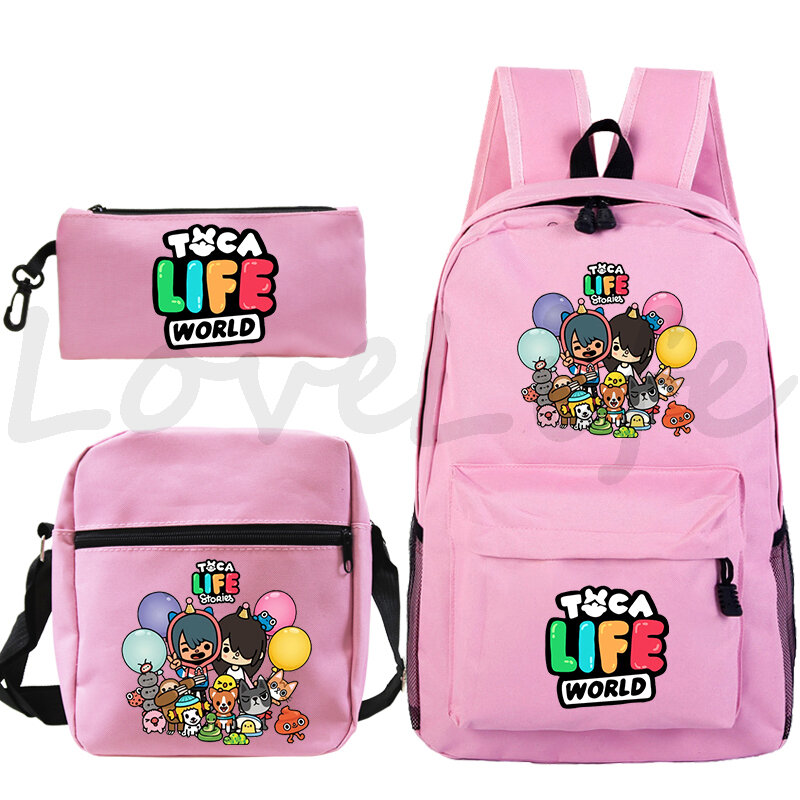 Mochila Toca Life World para crianças, mochila de anime para meninos e meninas, mochila mochila mochila boca para estudantes, 3 peças por conjunto