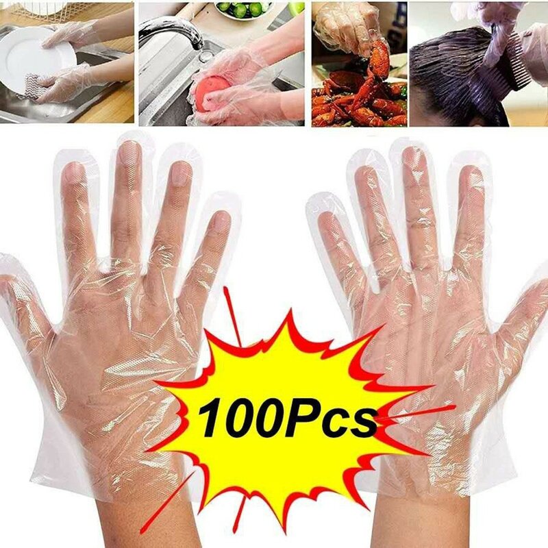 100pcs Eco-friendly Disposable Food Plastic Gloves For Restaurant Hotel Handling Raw BBQ Fruit Vegetable Gloves Beauty Kitchen