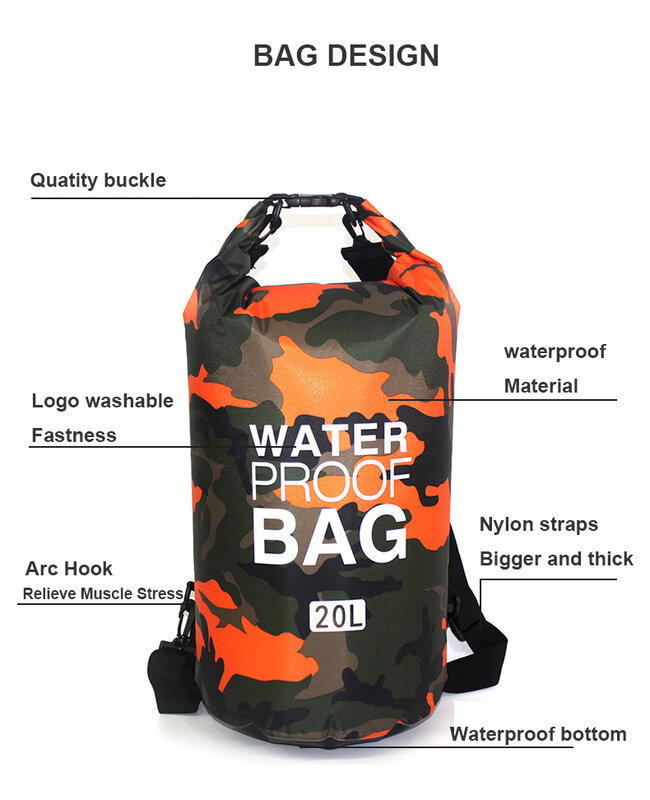 Mochila impermeable de nuevo diseño, bolsa de viaje personalizada para acampar, bolsa seca impermeable