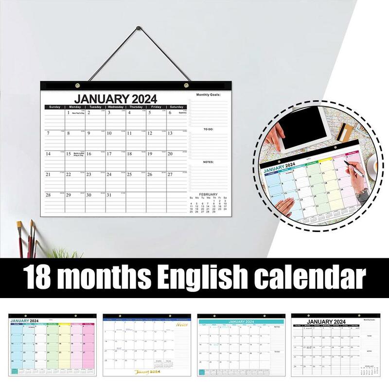 Calendario colgante de pared para oficina, planificador de papel colgante de 18 meses, planificador de notas de año, 2023-2024, M6Z8