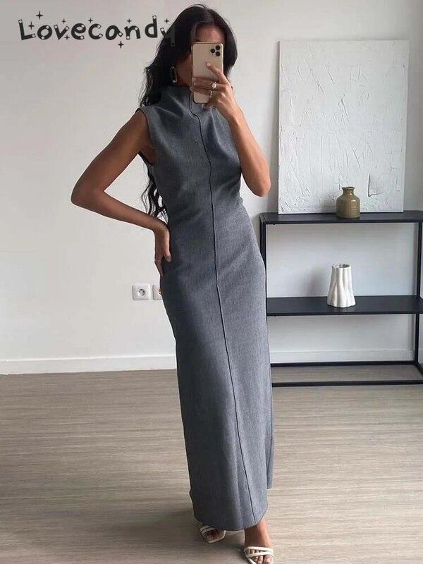 Gaun panjang pensil elegan untuk Wanita Mode gaun pesta Bodycon tanpa lengan leher Mock 2023 jubah Maxi terpisah untuk wanita musim gugur