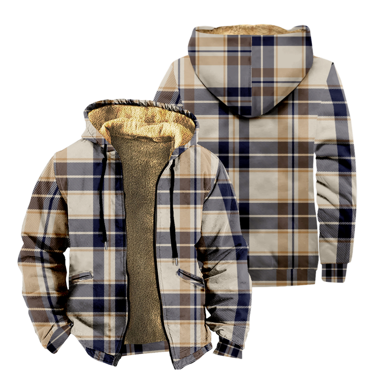 Men's Winter Vintage Parkas Long Sleeve Light Color Plaid Pattern Print Jacket for Men/Women Thick Clothing Streetwear