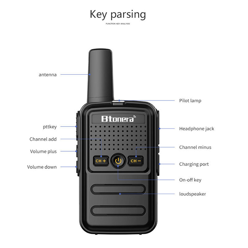 Btoera 2 قطعة جهاز اتصال لاسلكي صغير PMR 446 المحمولة اتجاهين راديو Ht PTT لاسلكي 5 واط 16CH UHF 400-470 ميجا هرتز المحمولة راديو ل