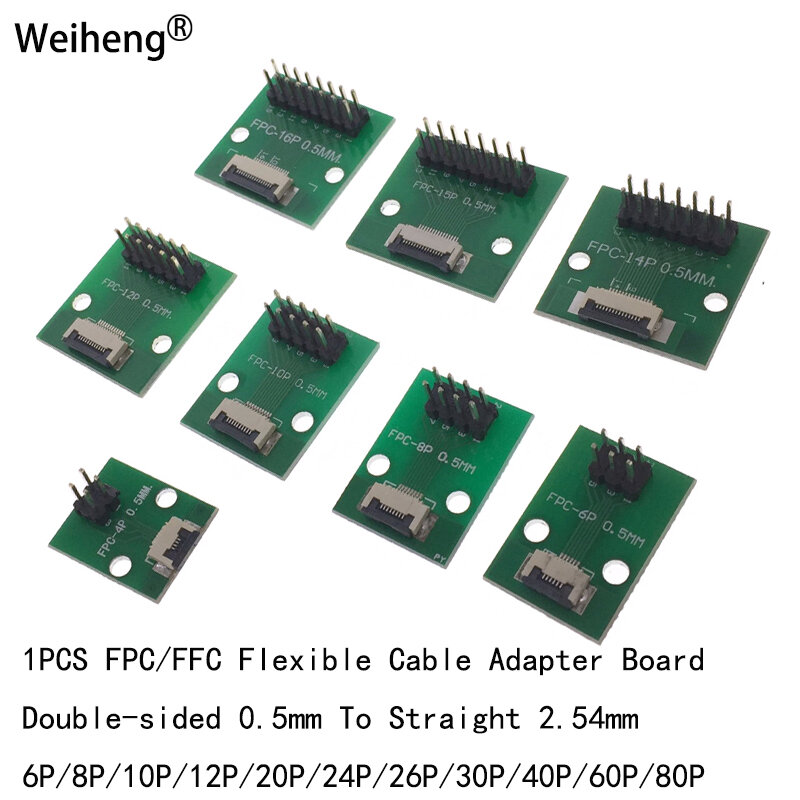 Placa flexível do adaptador do cabo de 1 pces fpc/ffc dupla face 0.5mm para retas 2.54mm 6p/8p/10p/12p/14p/15p/20p/24p/26p/30p/40p/60p/80p