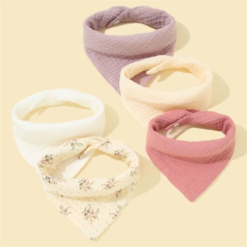 5/Pcs Feeding Drool Bibs Cotton Accessories Newborn Solid Color Snap Button Soft  Towel Baby Bibs