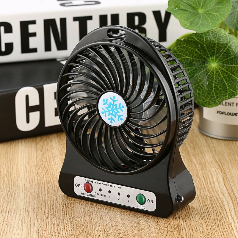 Mini ventilateur LED Portable, refroidisseur d'air, à piles, chargement USB, 3 modes de régulation de la vitesse, fonction d'éclairage pour le bureau et la maison