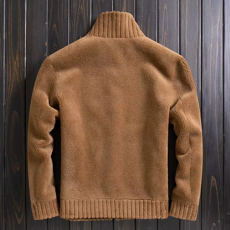 Abrigo de piel Reversible para hombre, chaqueta de lana con cuello levantado, ropa corta y gruesa, novedad de 2023