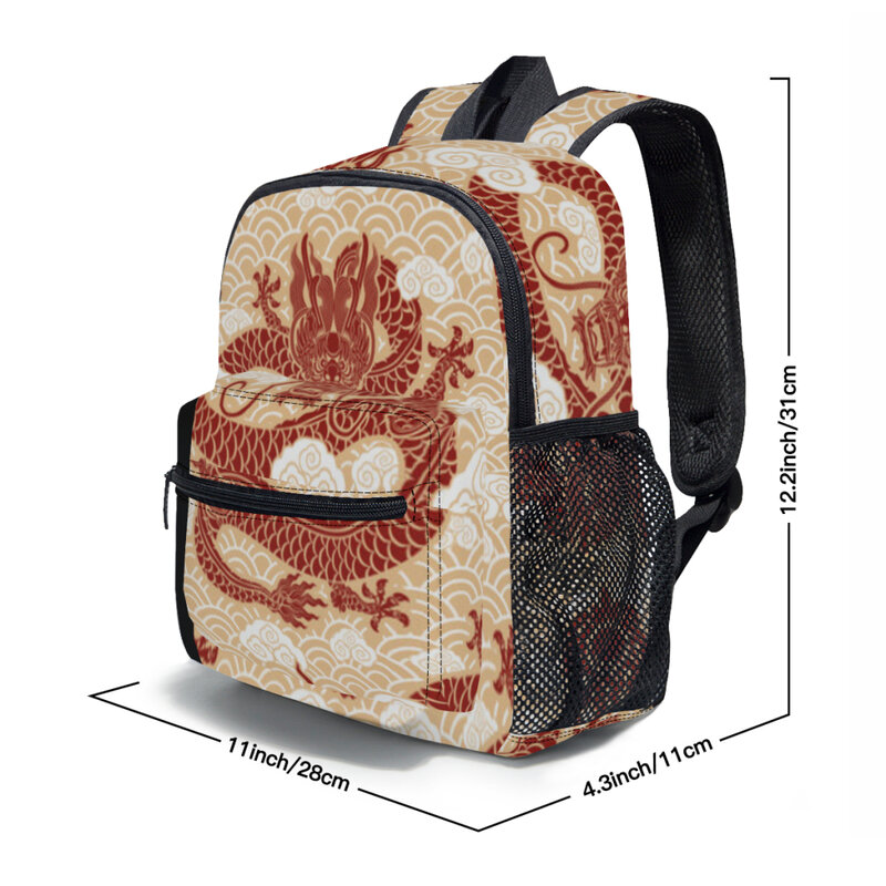 Chinese Dragon Print Backpack, Kindergarten Schoolbag para crianças e crianças, School Bag