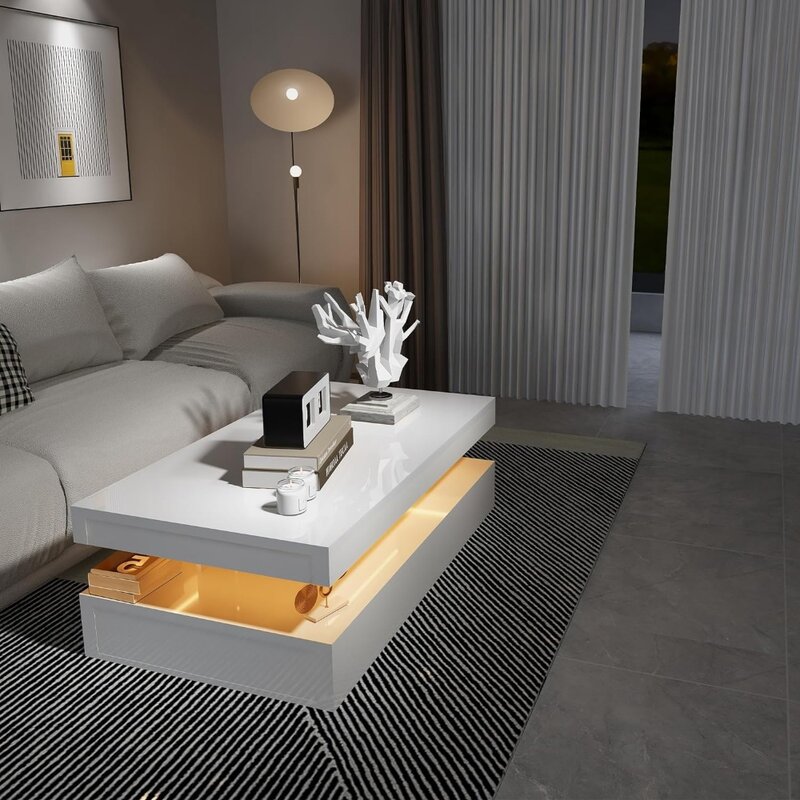 Grüner Couch tisch Mittel tische für Wohnzimmers tühle Hochglanz moderner Couch tisch mit RGB LED Licht Möbel Esszimmer Salon