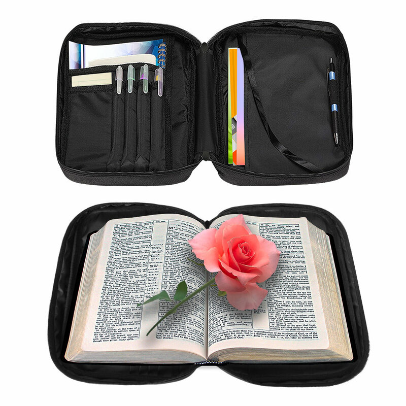 Denim Vintage Padrão Bíblia Capa, Estojo de impressão, Igreja Bag, Strap Handle e bolso com zíper, protetor bíblico