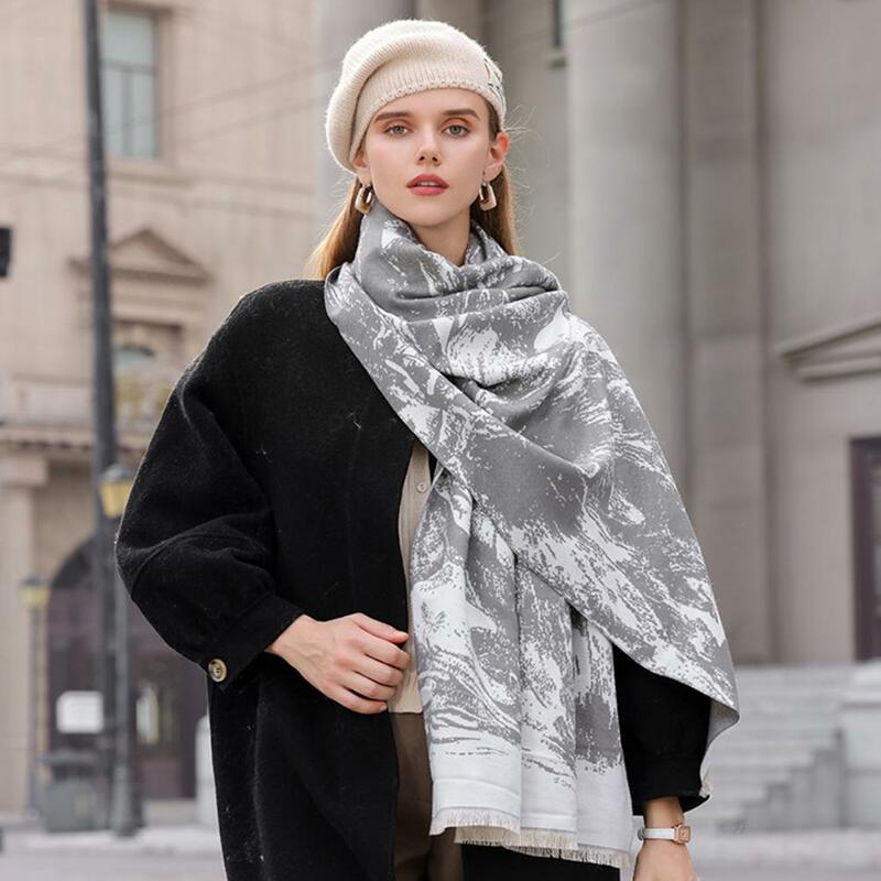 Szeroki długi szal stylowy jesienno-zimowy damski szalik z dopasowane kolory nadrukiem gruby długi, szeroki wzór termiczny regulowany na szyję