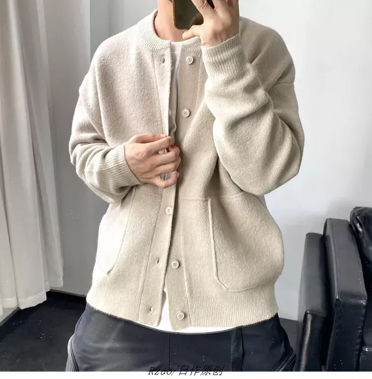 2023 Autumn Winter New Fashion Cardigan Men Knitted Sweater Round Neck Jacket Loose Sweater Coat Simple Boutique Woolen Sweater
