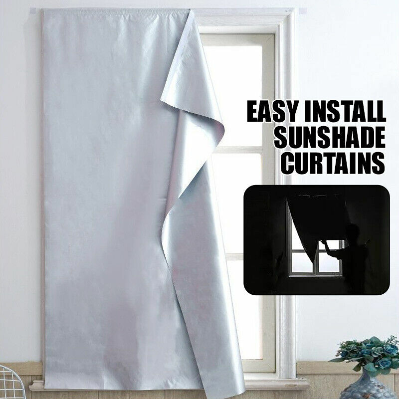 Easy Install Sunshade Curtains Self-Adhesive Shading Sunshade Curtain Thermal Insulated Window Shade Blackout Curtain Silver
