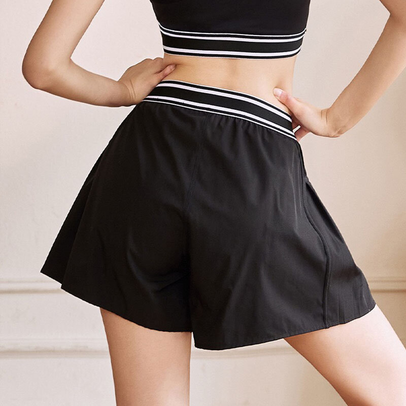 QUMOR  Womens Tennis Skirts High Waist Sport Skirt Double Layer Hidden Pockets Womens Shorts Golf Gym Fitness Yoga Pants