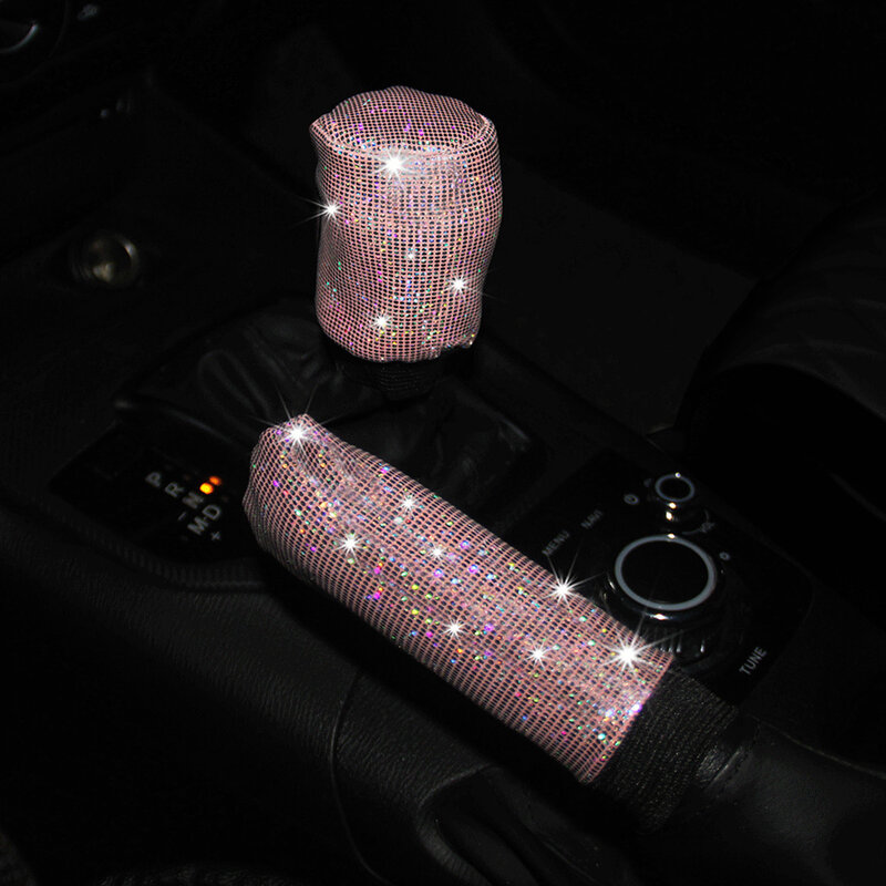 New Luxury Bling Car Gears Handbrake Cover Car Styling Car Decoration Pink Car Assessoires Interior For Women Girls