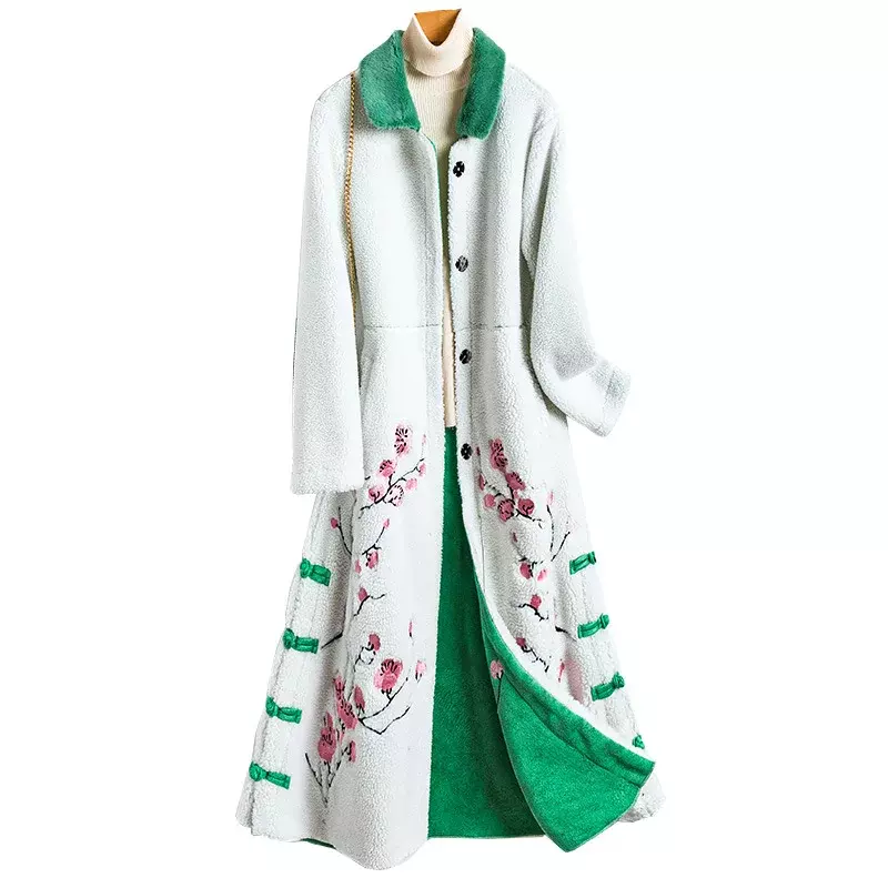 Пальто из овечьей шерсти для женщин, зимнее пальто средней длины в стиле ретро, новое пальто из меха и кожи