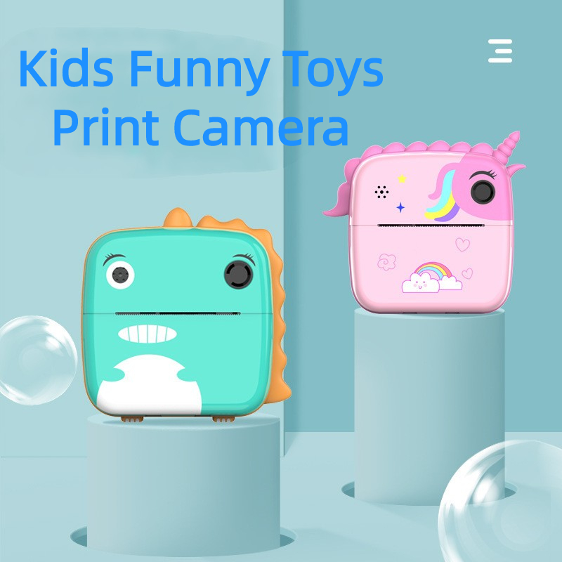 Kamera cetak instan anak-anak, mainan kamera kartun 1080P HD Mini Printer kertas termal untuk anak laki-laki dan perempuan