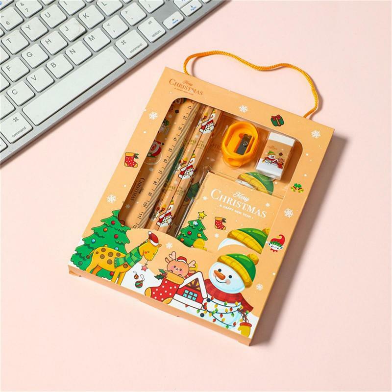 Christmas Pencil Erasers Set 6-Piece Student Stationery Gift Box Set Safe Stationery Tool For Kindergarten Prizes Christmas