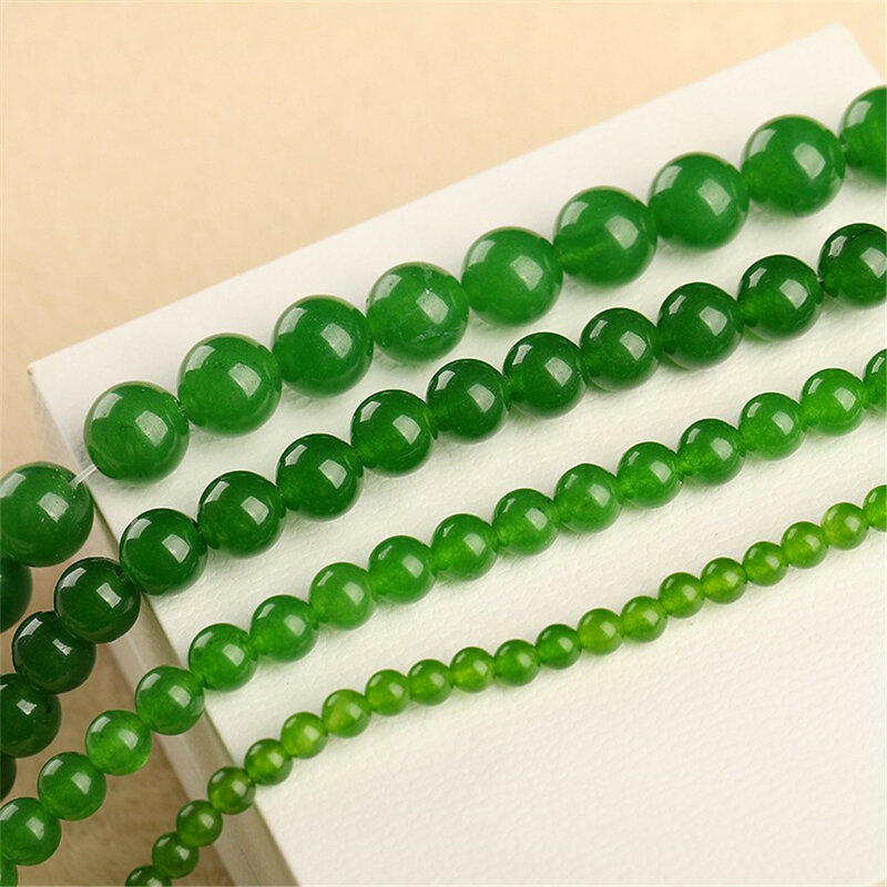 Naturalna trawa zielony jadeit chalcedon koraliki Jade rozproszone okrągłe bransoletki z koralików DIY akcesoria ręcznie robiona biżuteria z koralików materiały