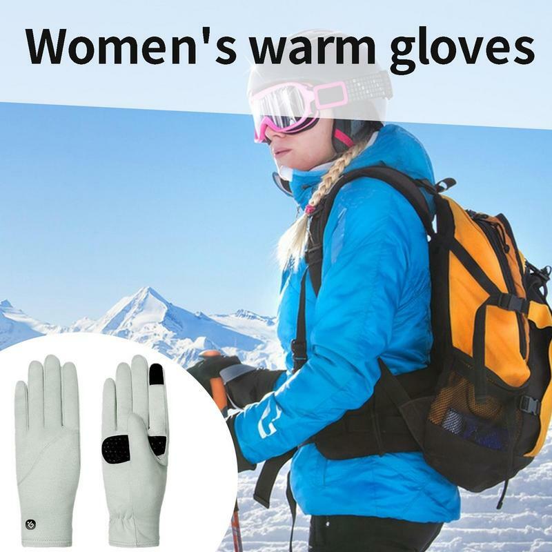 Guantes de invierno con dedos para pantalla táctil para mujer, forro polar, a prueba de viento, guantes para clima frío, guantes elásticos antideslizantes para conducir, Invierno