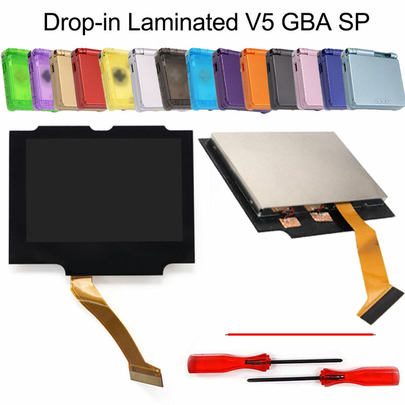 V5ลามิเนต IPS GBA SP ชุดม็อดทดแทนจอแสดงผล LCD สำหรับเกมบอยล่วงหน้า SP ไม่จำเป็นต้องตัดเคส
