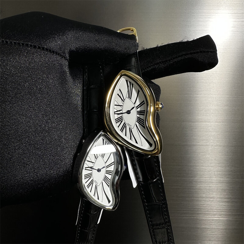 Men and Women's Sapphire Crystal Watch, Relógio de pulso Design Original Surrealismo Art, Aço inoxidável impermeável, Forma irregular, Fonte